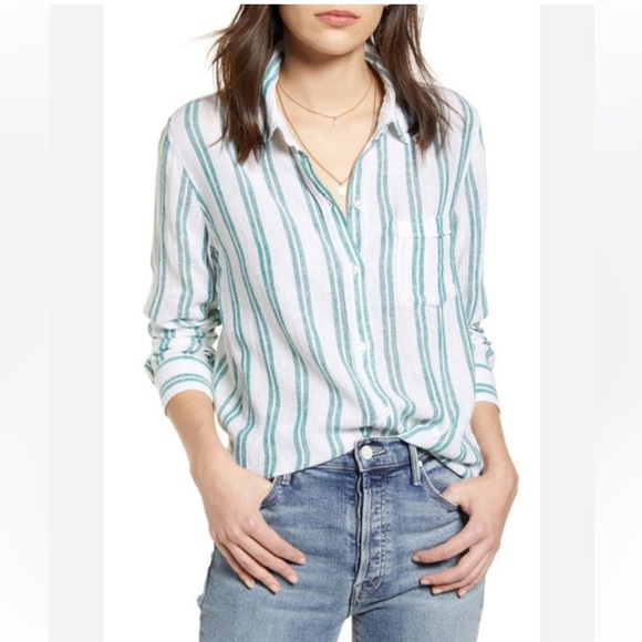 Rails Charli Striped Linen Blend Shirt - Picture 1 of 7